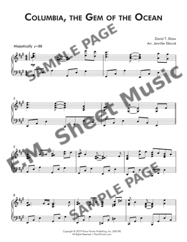 Columbia, the Gem of the Ocean (Late Intermediate Piano) By